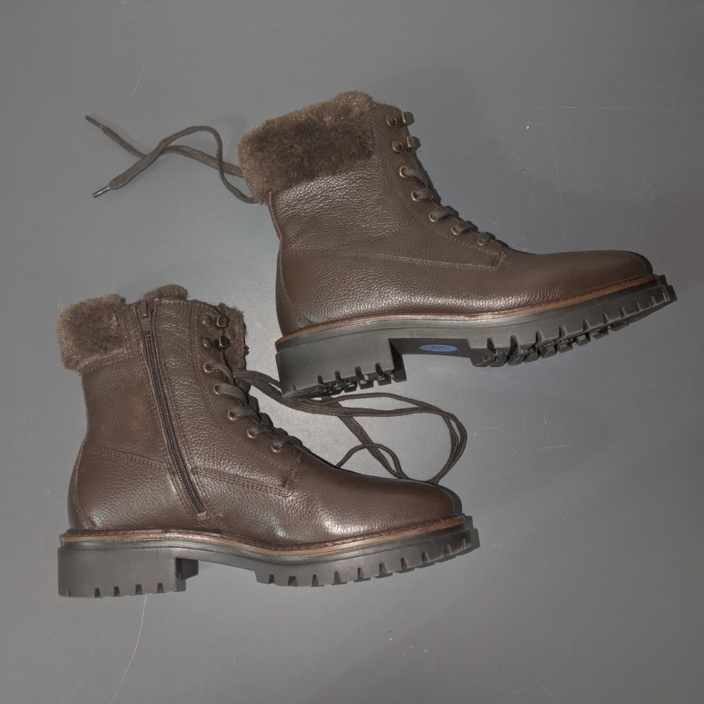 Alberto Torresi brown ankle boots Leather faux fur lined Lace up sz 37 us 6.5